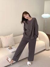 Casual Loose Solid Long Sleeves T-Shirt Top & Pants Pajamas Set